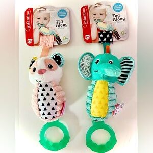 Infantino Tag Along Chime SET Pink Panda & Elephant NWT